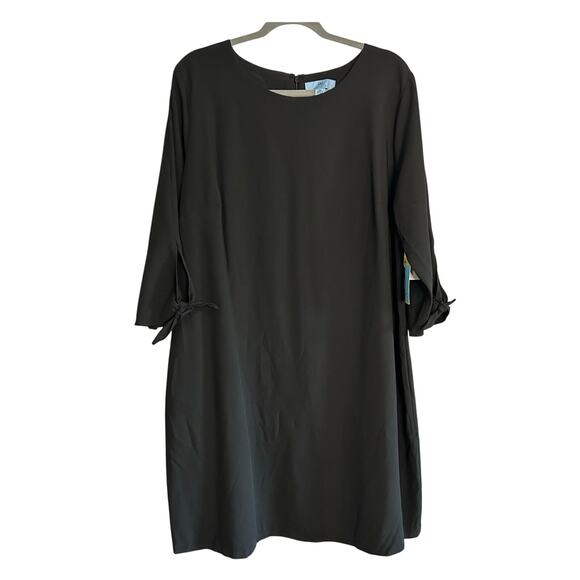 CECE NWT $129 Black 3/4 Sleeve Round Neck Casual Shift Dress Size 16W - Picture 3 of 8